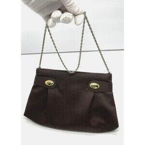 Vintage Elegant Brown Satin Clutch Purse Gold La Regale chain Macau bronze liner